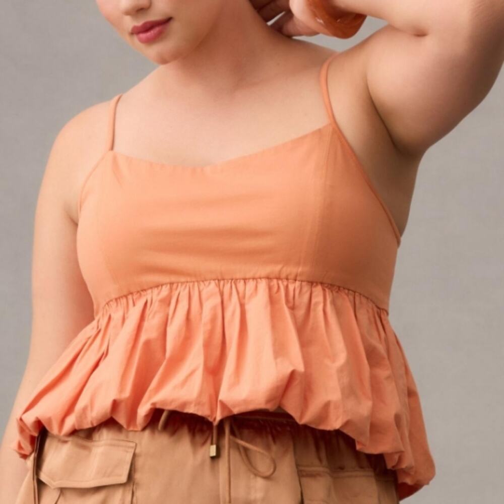 Anthropologie Maeve Bubble Hem Crop Tank Peach Ruffle Babydoll Coquette Top XL